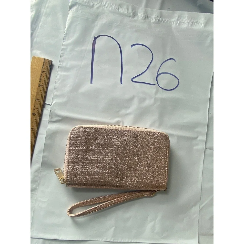 Rose Gold Glitter Wristlet Wallet Clutch Zip Around